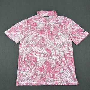 Yatta Golf Polo Shirt Mens Size Large Shaka Life Hawaiian Tropical Hula Pink‎